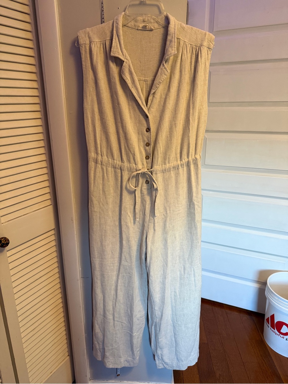 Promesa Cream Sleeveless Linen Jumpsuit with Button Front